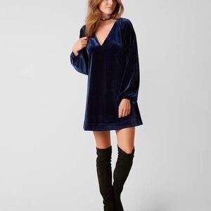 MADEWELL Velour Balloon Sleeve Knee Length Pop-on Dress Stretch Poly Blend S EUC